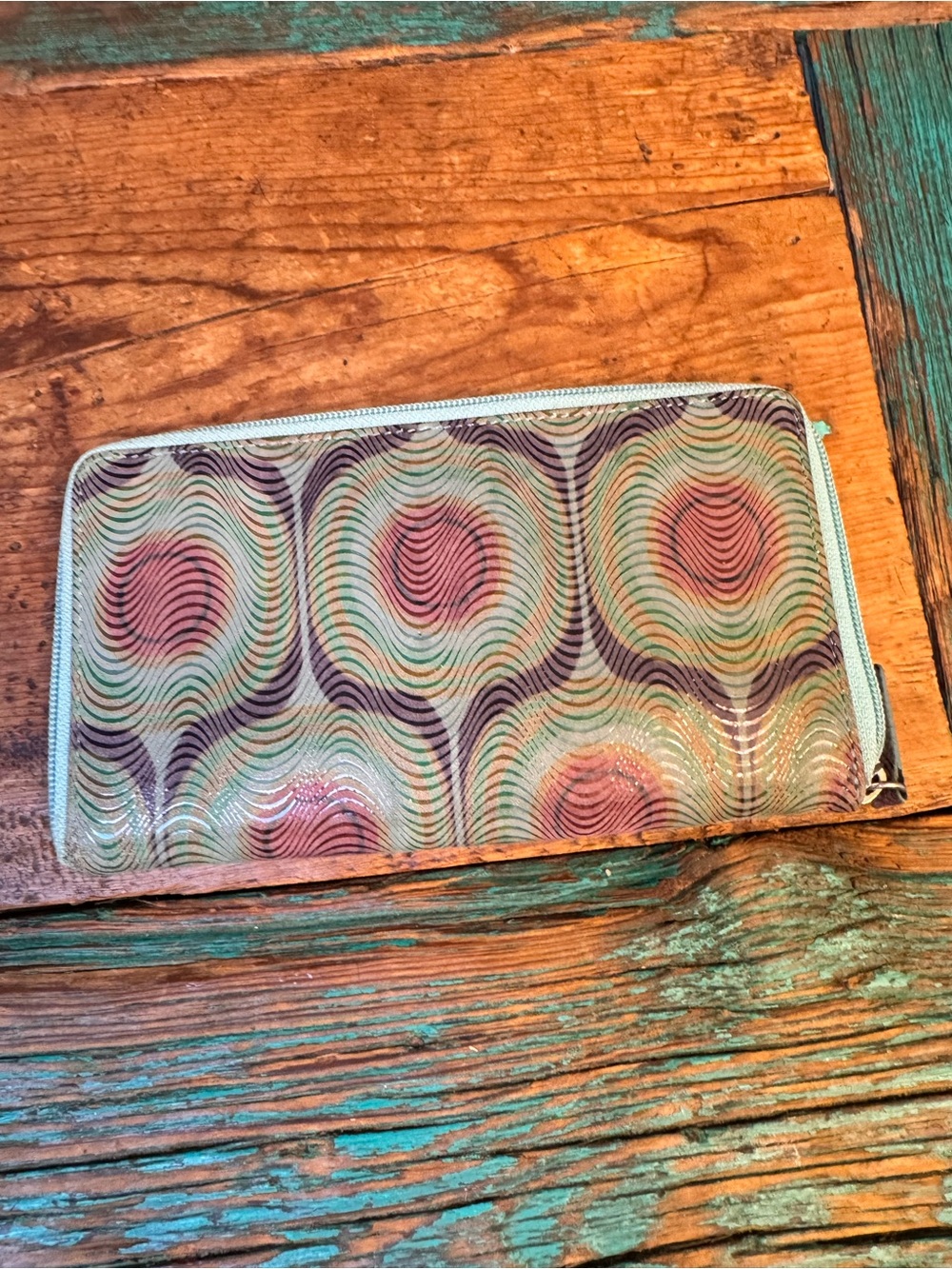 Zip-Around Wallet in Mint Green and Pink